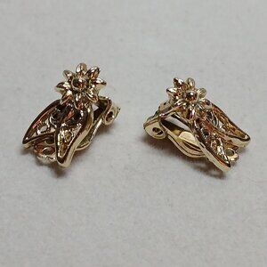 Vintage Fashion Costume Jewelry Metal Gold Tone Flower Clip-on Earrings #77W